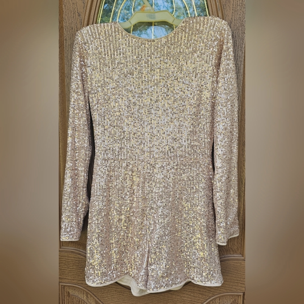 Privy Gold/Champagne L Open Back Sequin Romper